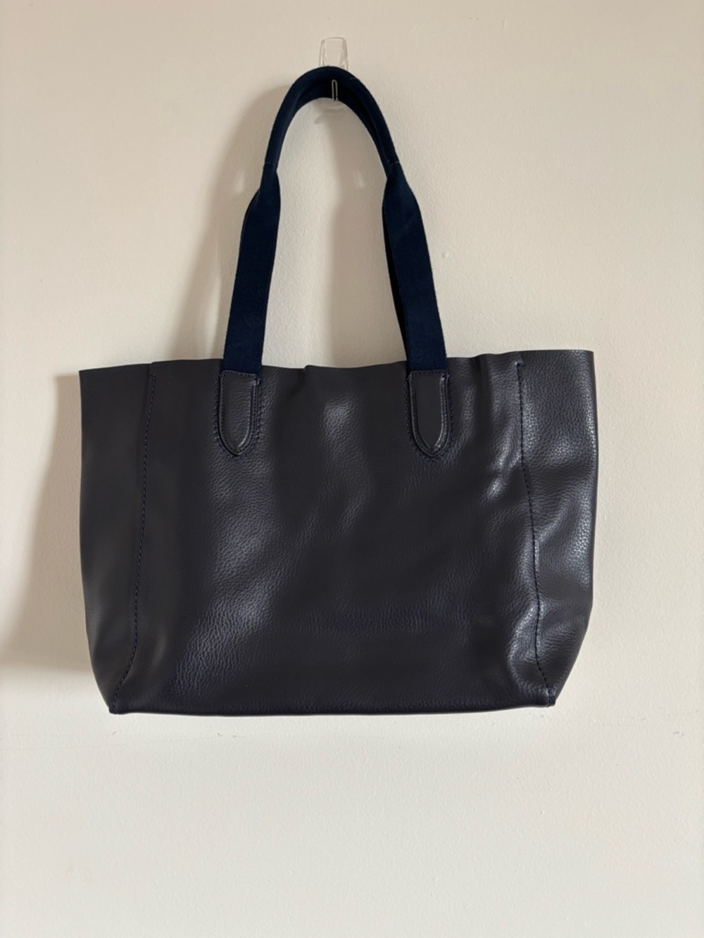 Coach Black Leather Tote with Navy Handles - Picture 4 of 6